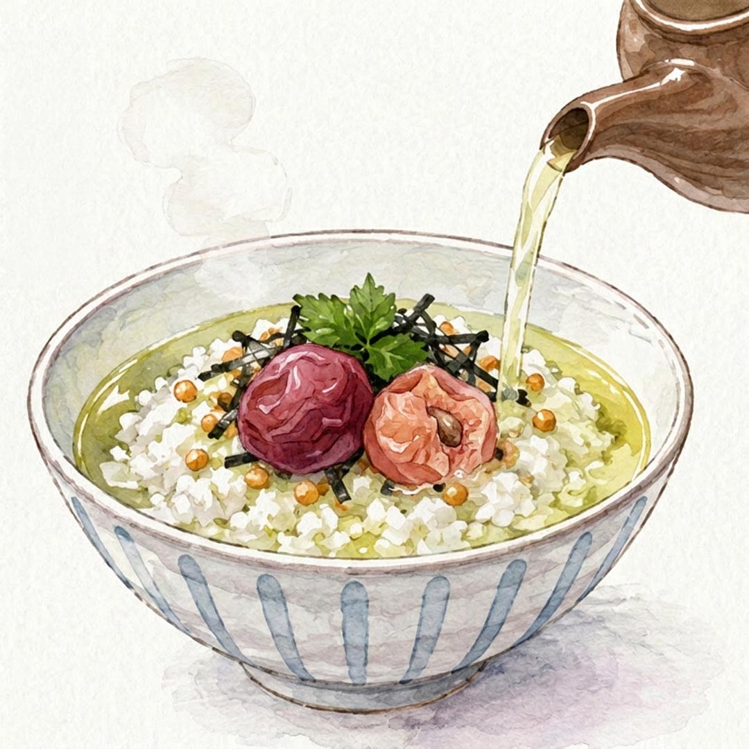 梅と海苔のお茶漬けを食べる会 イラスト