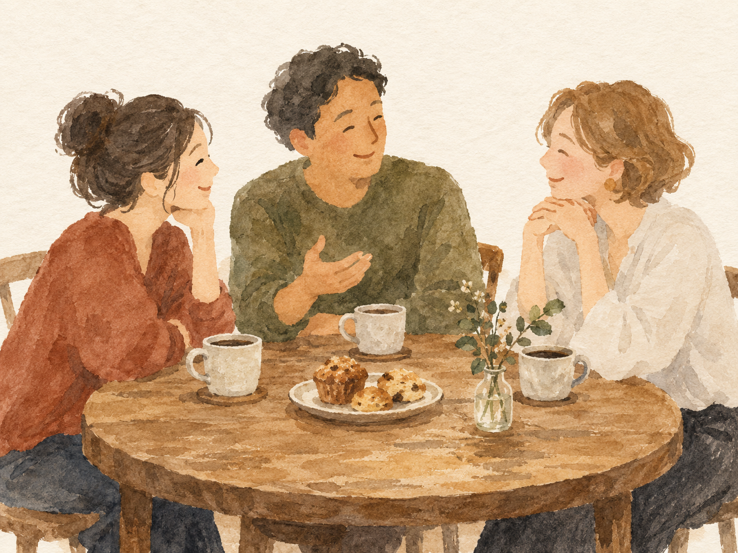コーヒーを飲みながら話すヒトたち