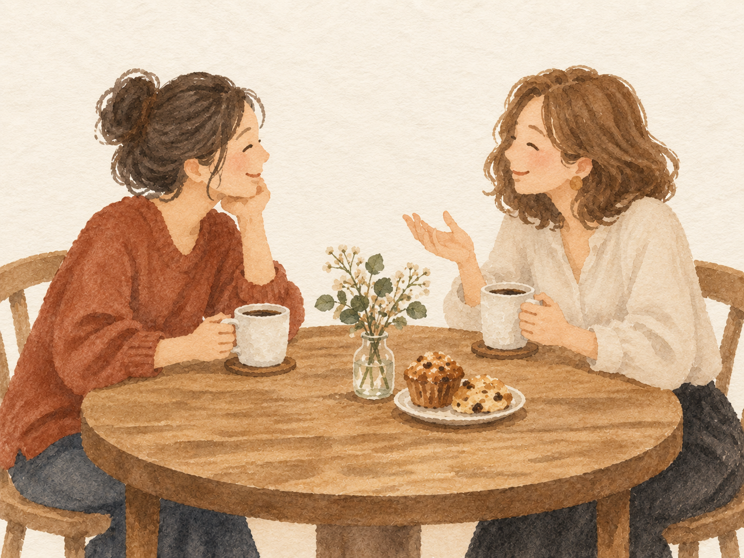 コーヒーを飲みながら話すヒトたち